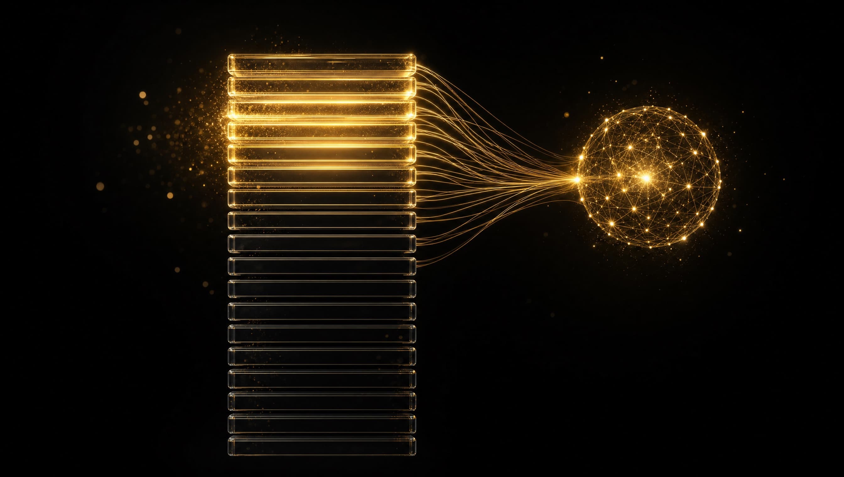 Answer-First-Prinzip visualisiert: Der obere Teil eines Textblocks leuchtet golden auf, weil KI-Systeme ihre Zitate bevorzugt aus dem vorderen Drittel eines Textes extrahieren
