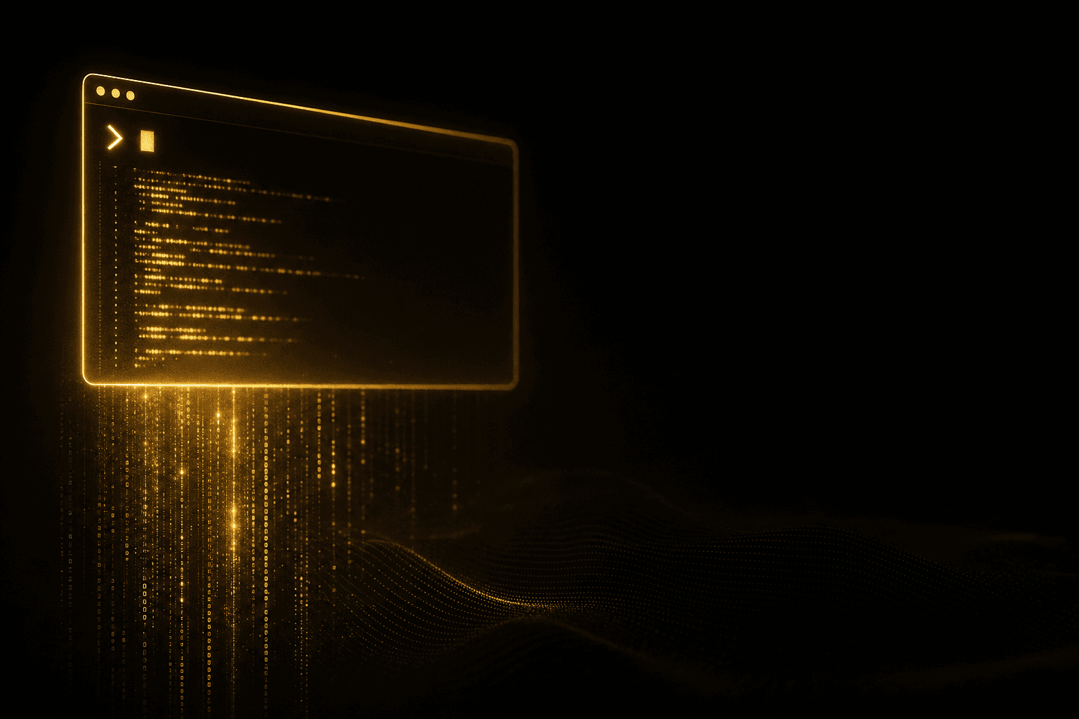 OpenAI Codex als autonomer KI-Coding-Agent — Terminal-Interface mit goldenen Code-Streams für repetitive Entwicklungsaufgaben