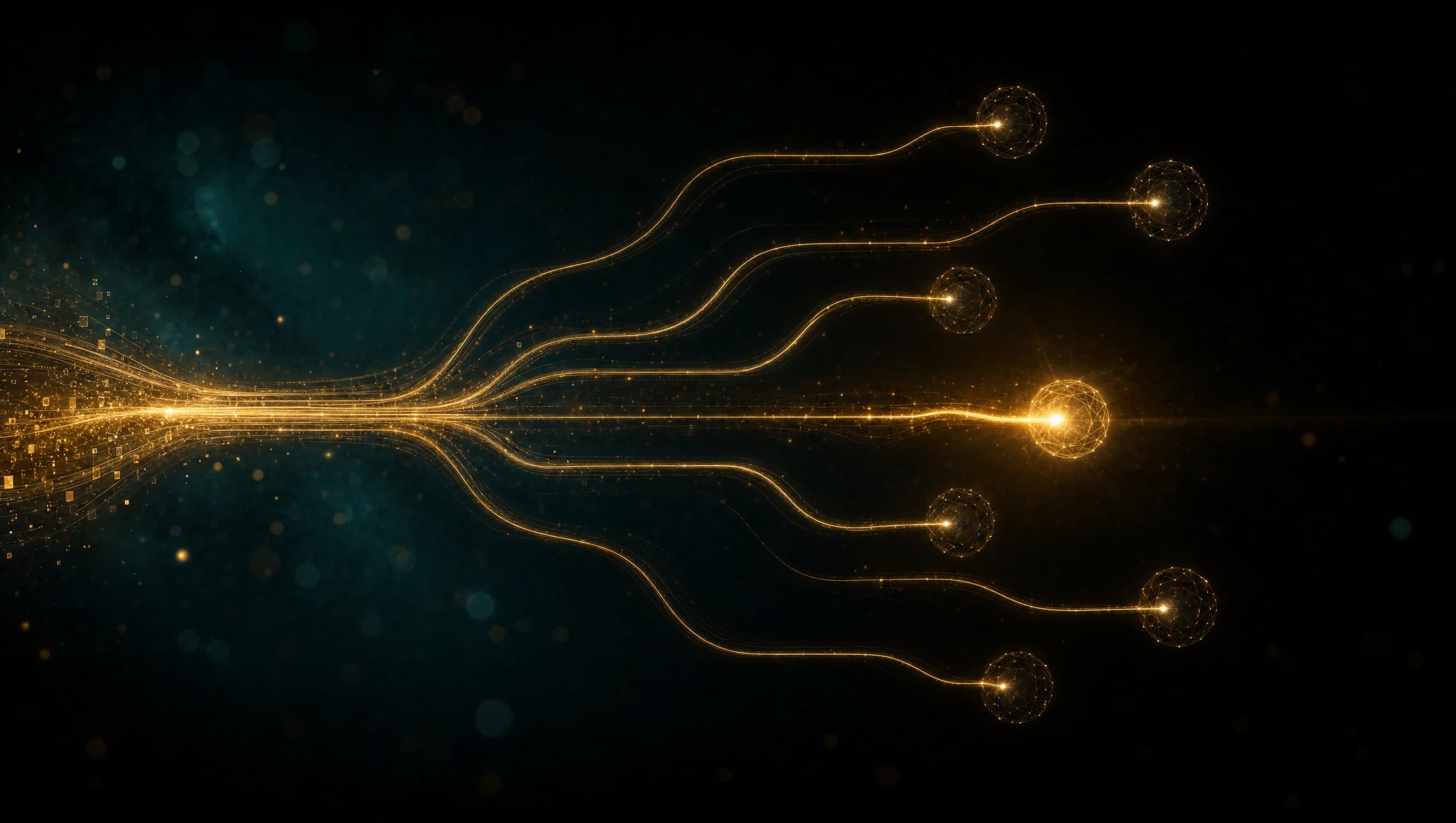 Diagnose statt Raten: ein verzweigter Entscheidungsbaum aus goldenen Linien, an dem eine Fehlerquelle aufleuchtet