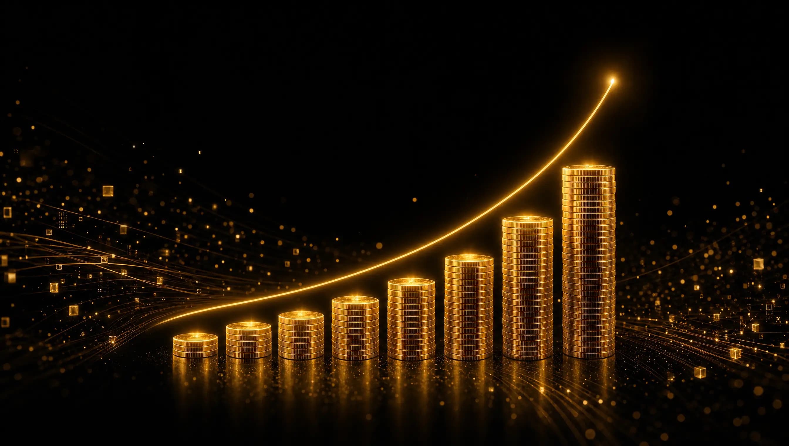 Google Ads Kosten 2026: steigende Münzstapel mit Trendkurve als CPC- und CPL-Benchmark-Bild