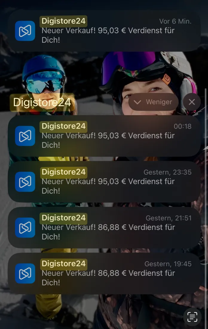 Digistore24-Verkaufsbenachrichtigung auf einer Apple Watch: 99,65 € Verdienst